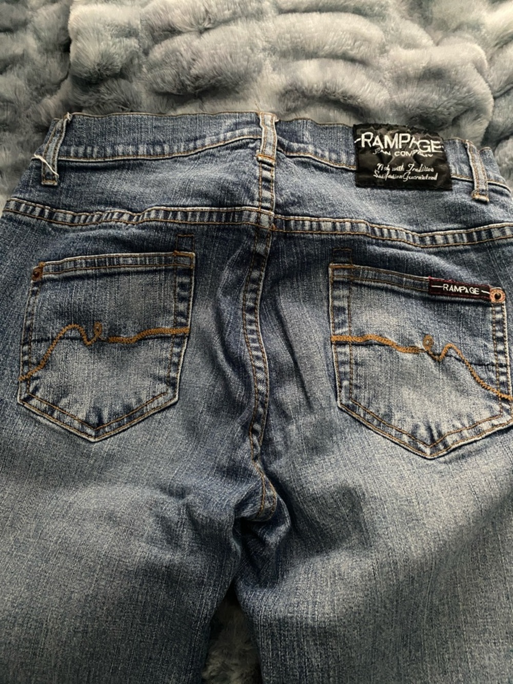Rampage Blue Denim Flare Jeans with Multicolor Corduroy Insets - Picture 5 of 6